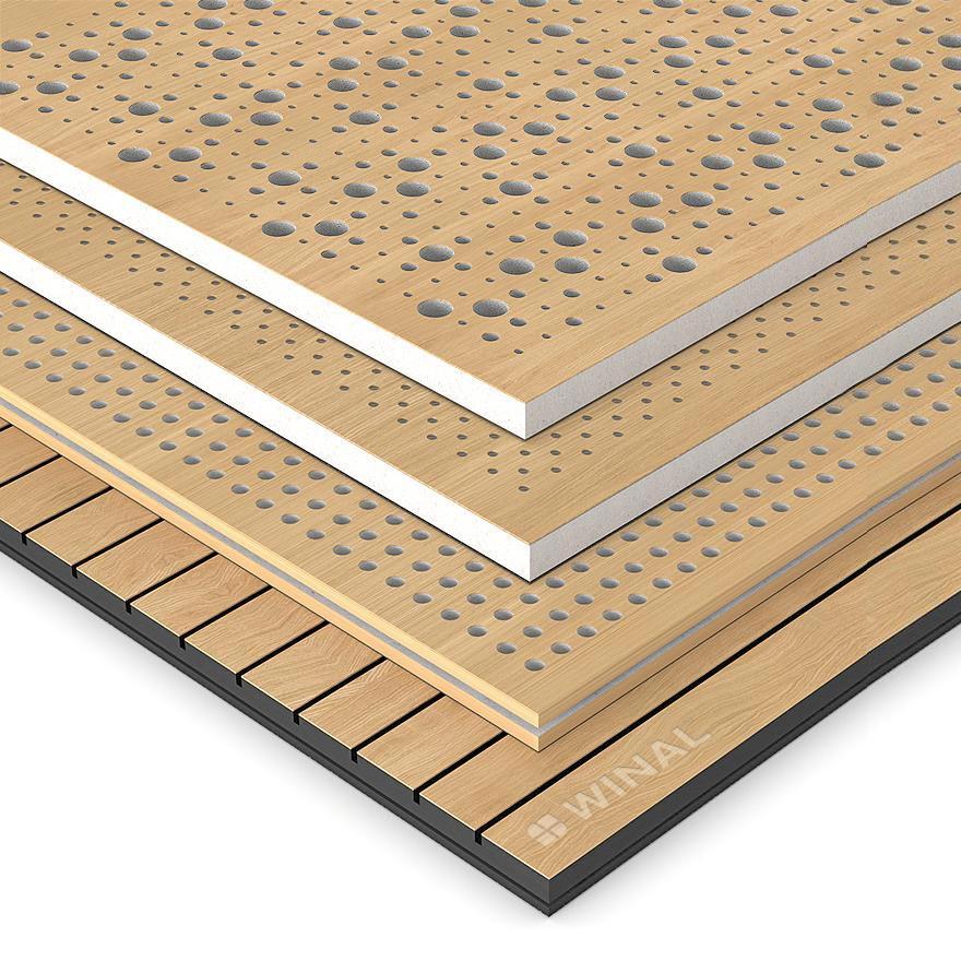 Акустические перфорированные панели на основе гипсокартона ГКЛ и стекломагния СМЛ для стен и потолков